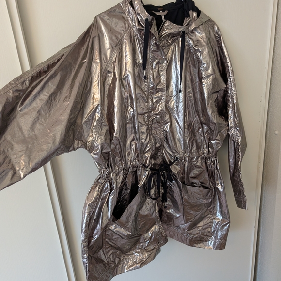 Free People Womens Small Hooded Jacket Silver Metallic Maximalist Utility - Picture 4 of 8